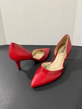LifeStride Red D’Orsay Heels Pointed Toe Kitten Heels Size 8- Minor Toe Flaw